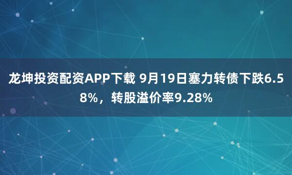 龙坤投资配资APP下载 9月19日塞力转债下跌6.58%，转股溢价率9.28%